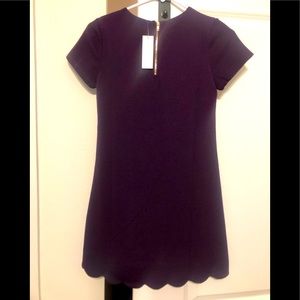 Beautiful scalloped mini eggplant dress.